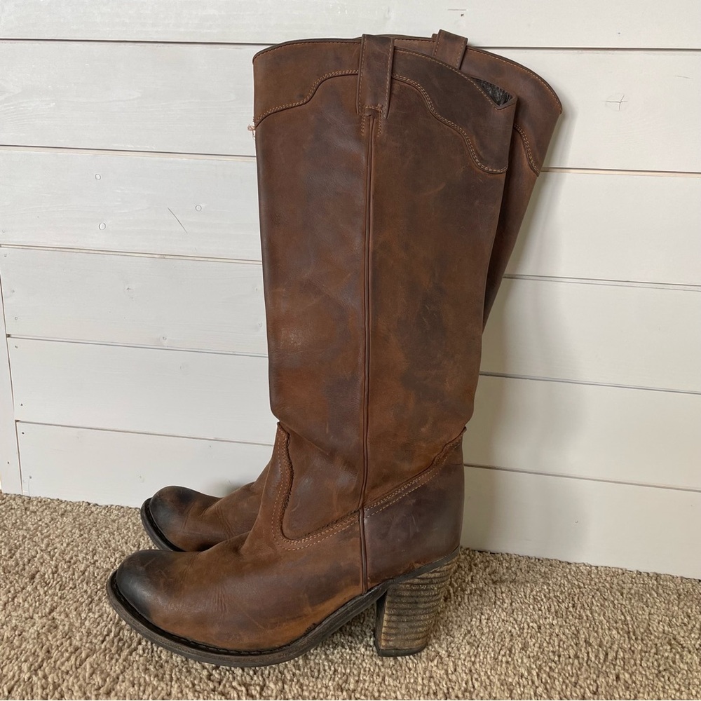 Jeffrey Campbell Brown Leather Tall Western Heeled Boot Women’s 9 Cowgirl Boho